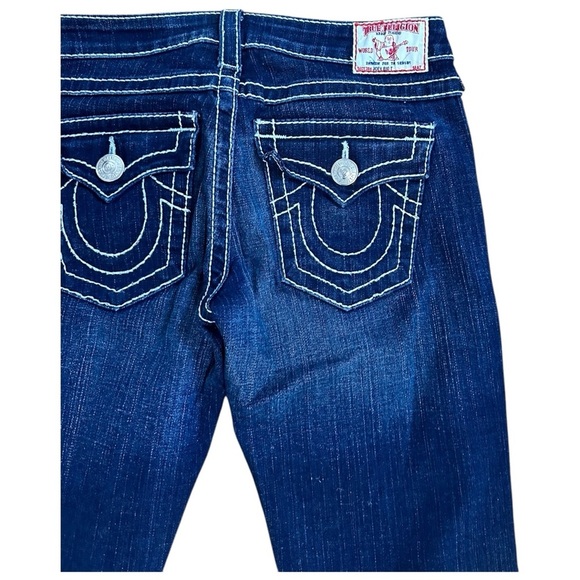 TRUE RELIGION JOEY Big T TWISTED Low Rise Flare Jeans Dark Wash, size 28 x 32 - Picture 3 of 6